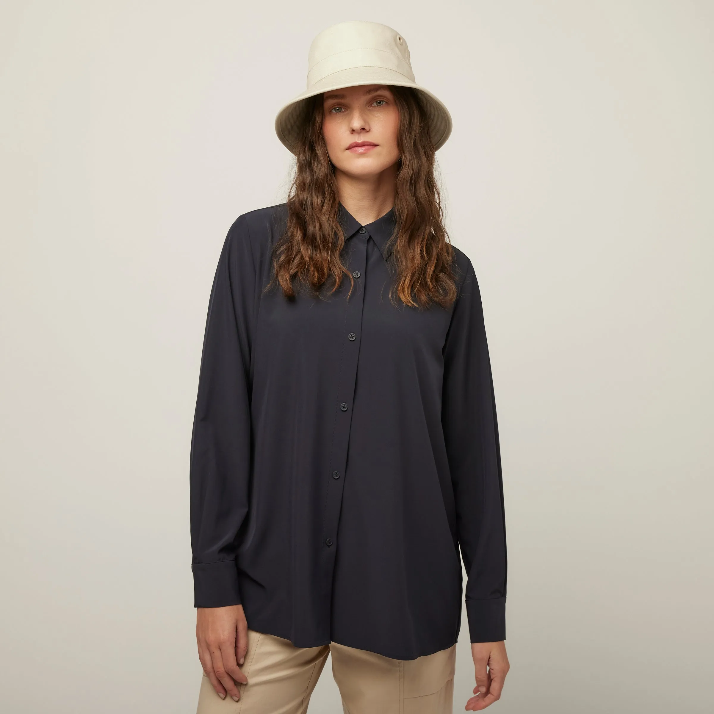 Tech Slk Long Sleeve Button Top