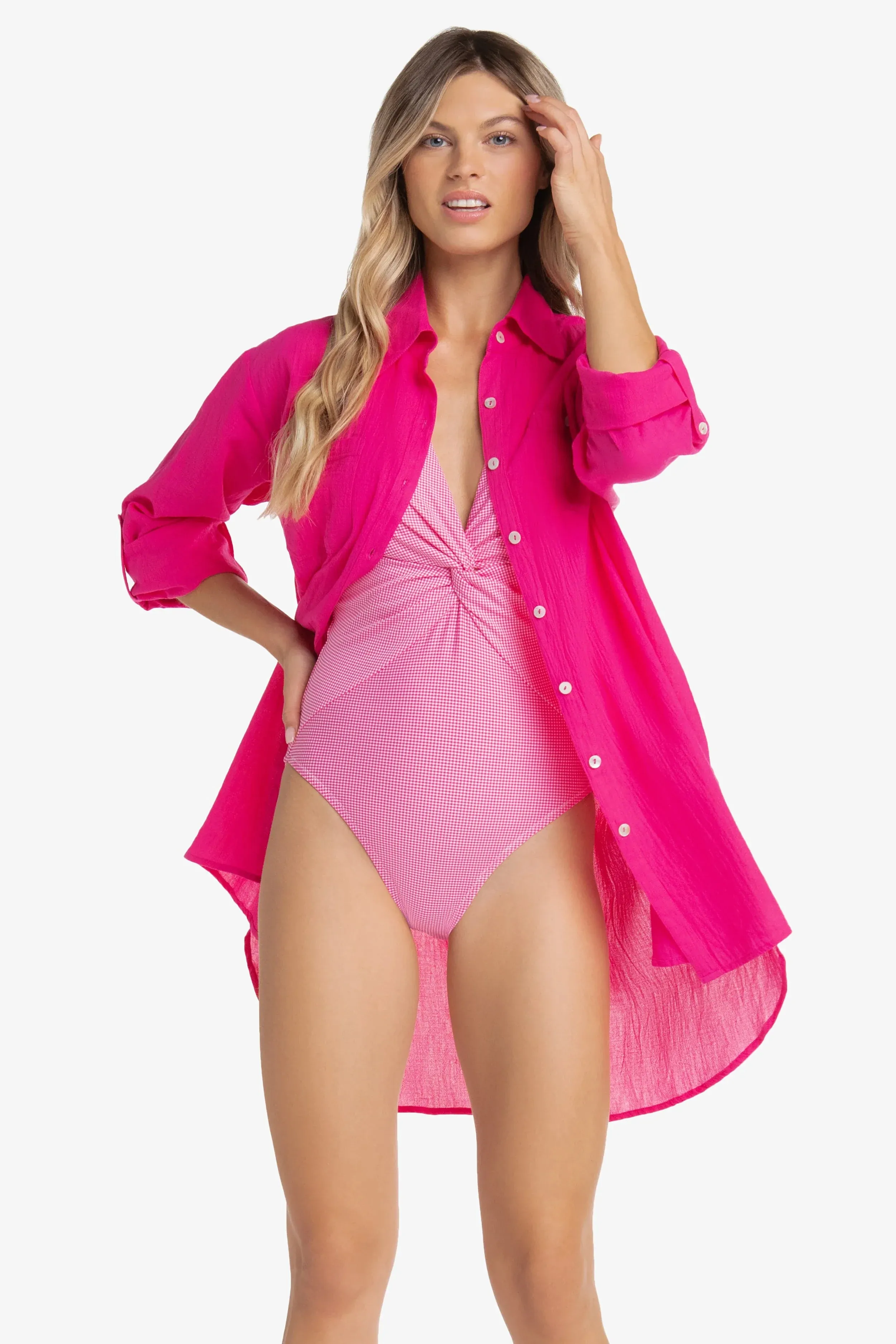 Twist Front One-Piece  |  Pink Gingham