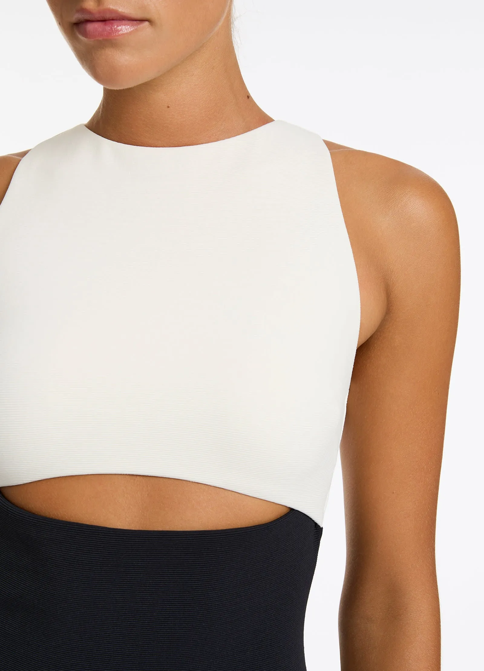 Versa Rib Cut Out High Neck One Piece - Black/Cream
